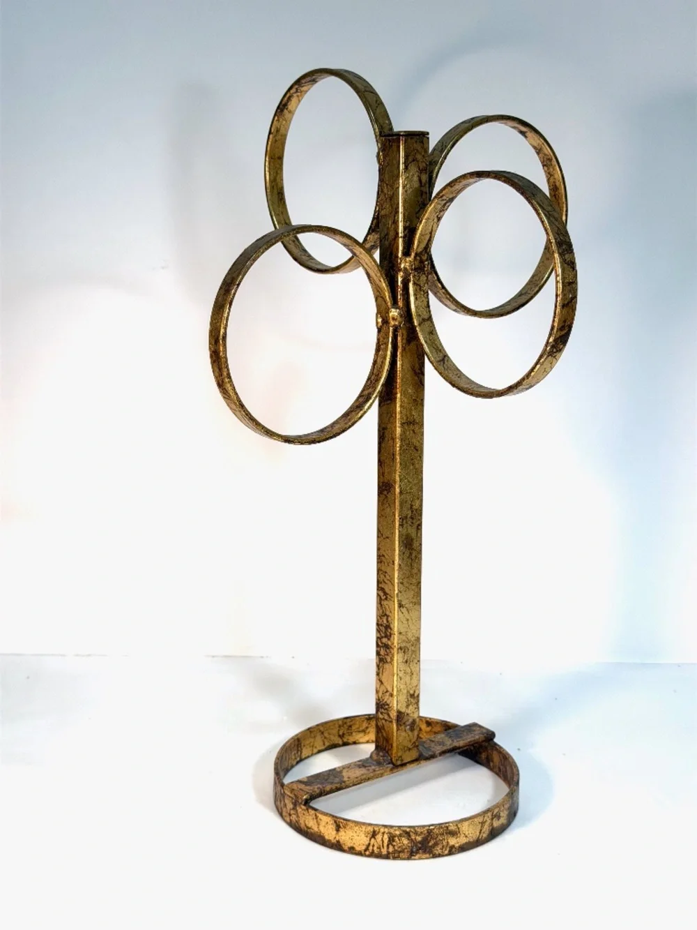 Vintage Gilt Gold Metal Guest Towel Holder 4 Rings H'wood Regency, Florentine
